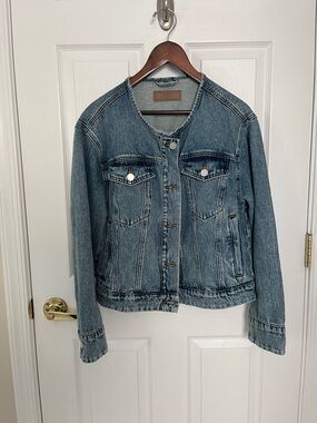 Blank NYC Light Blue Collarless Denim Jacket